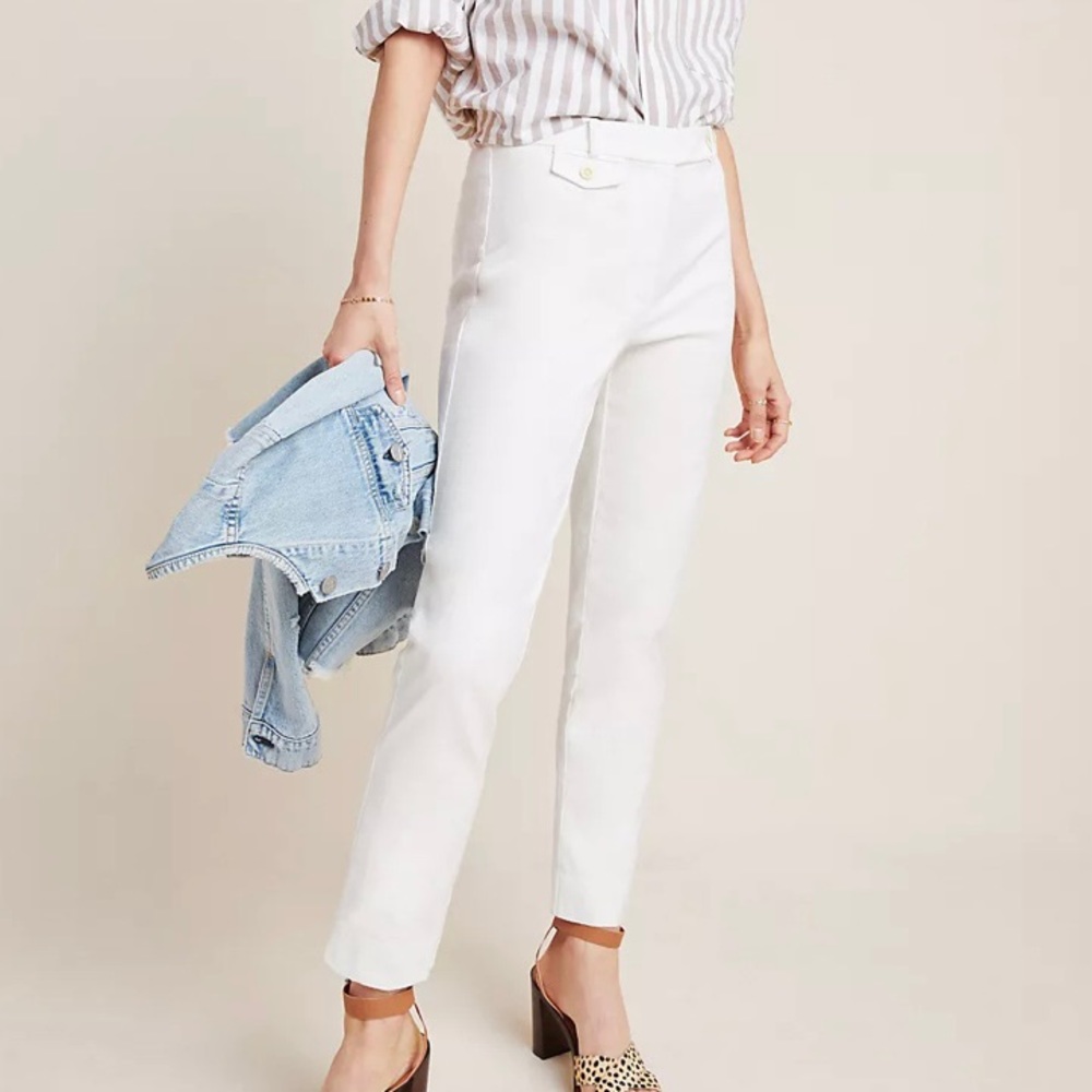 Anthropologie The Essential Slim White Trousers Peach Lining Size US 4